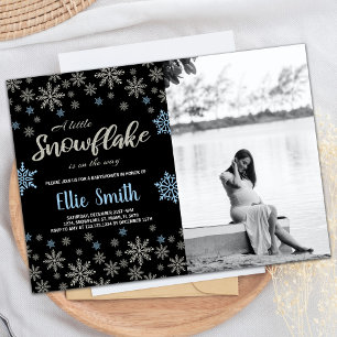 Black Blue Winter Baby Shower Invitations avec pho