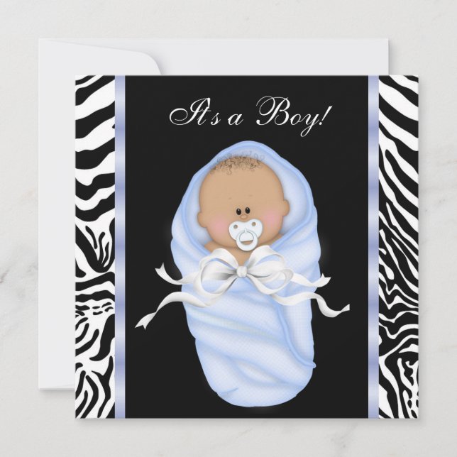 Black Blue Zebra Baby Boy Shower Invitations (Devant)