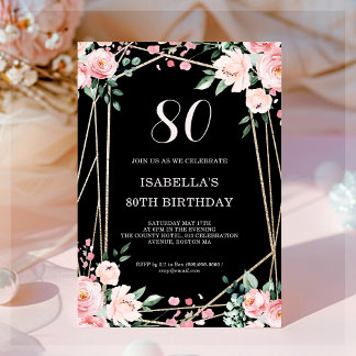 Black | Blush Pink Floral Invitation de 80e annive