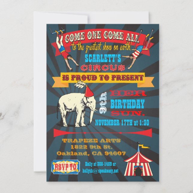 Black Board Birthday Circus Party Invitations (Devant)