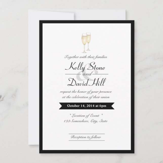 Black Border Champagne Toast de mariage Invitation (Devant)