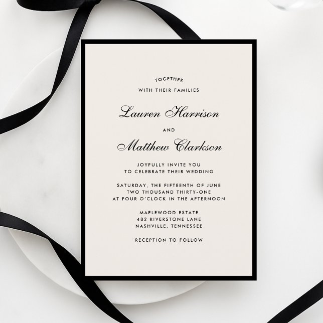 Black Border Ivory Modern Wedding Invitation (Créateur téléchargé)