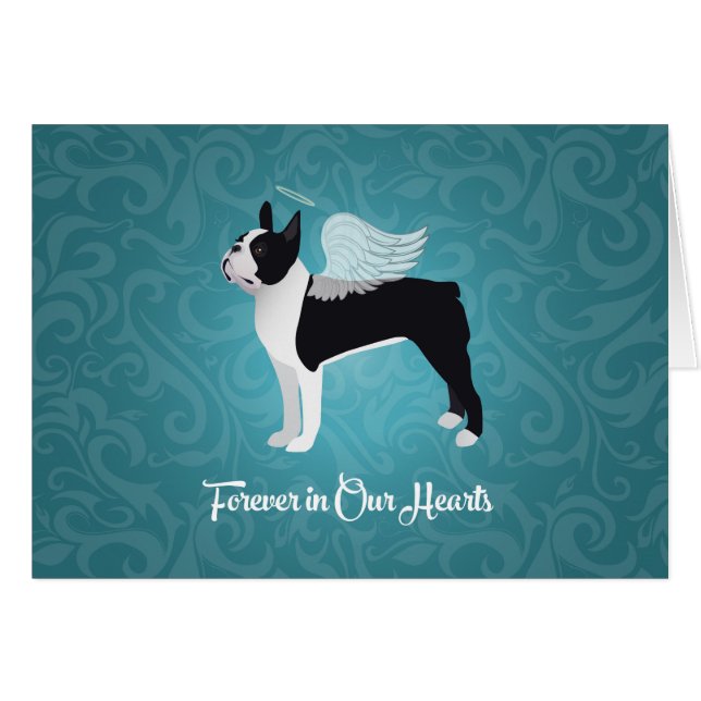 Black Boston Terrier Dog Angel Pet Memorial (Devant horizontal)