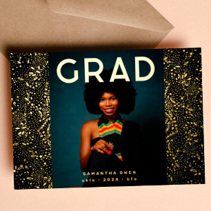 Black Botanics Grad Photo Gold Foil Faire-part