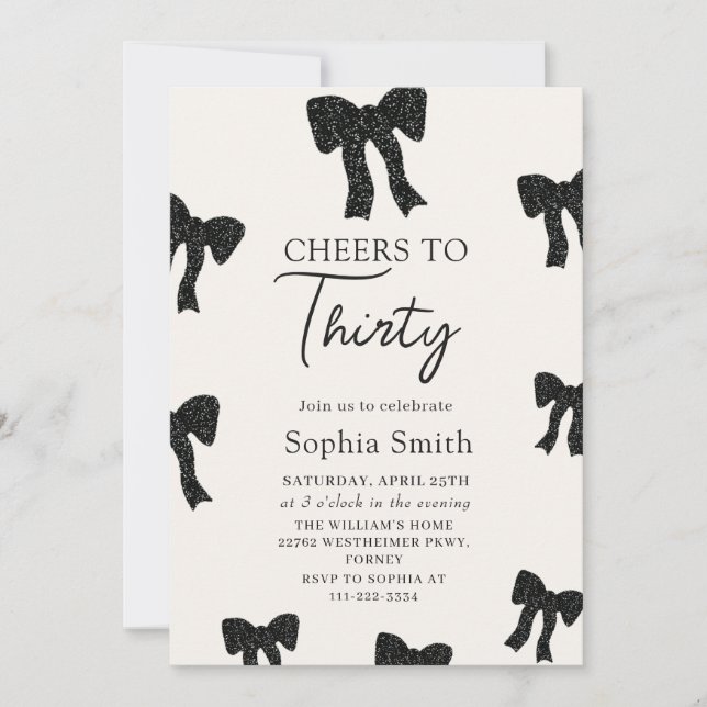 Black Bow 30th Birthday Party Invitation (Devant)