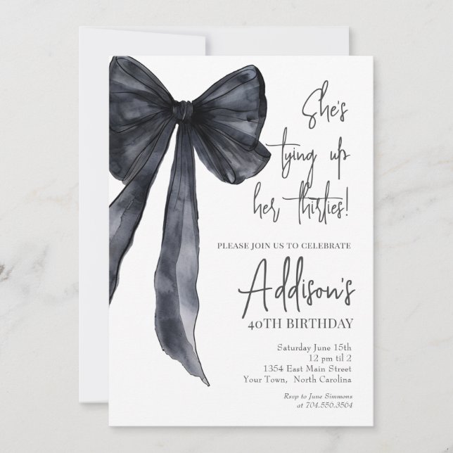 black bow 40th Birthday Party Invitation (Devant)