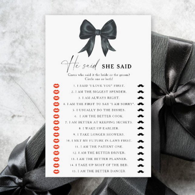 Black bow bridal shower He said she said game (Créateur téléchargé)