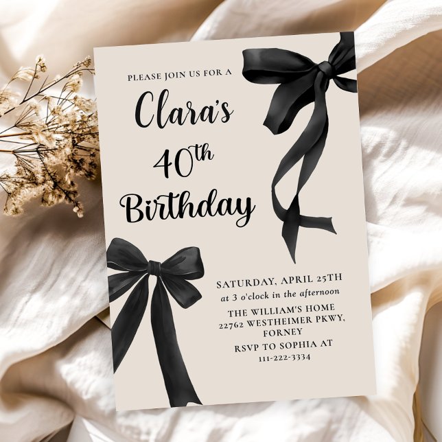 Black Bow Coquette 40th Birthday Party Invitation (Créateur téléchargé)