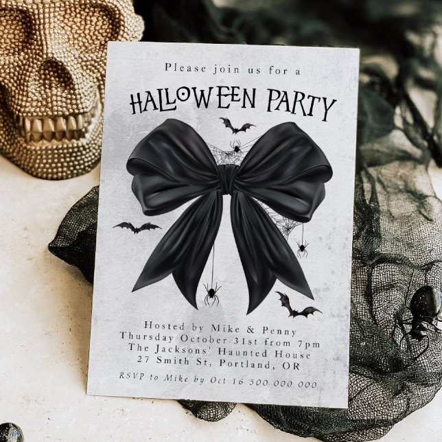 Black Bow Coquette Halloween Invitation (Créateur téléchargé)