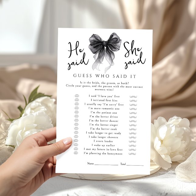 Black Bow He said She said Bridal Shower Game (Créateur téléchargé)