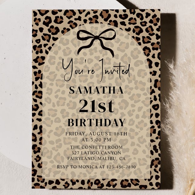 Black Bow Leopard Cheetah Birthday Invitation (Créateur téléchargé)