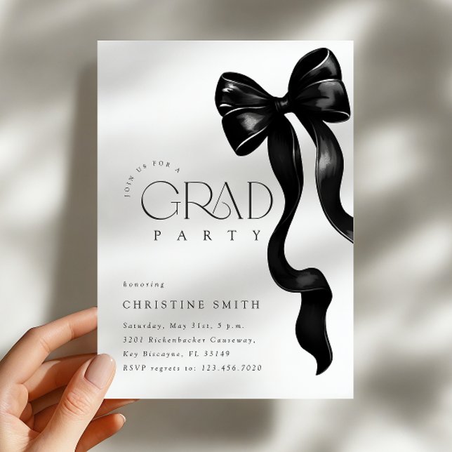 Black Bow Photo Grad Party Invitation (Créateur téléchargé)