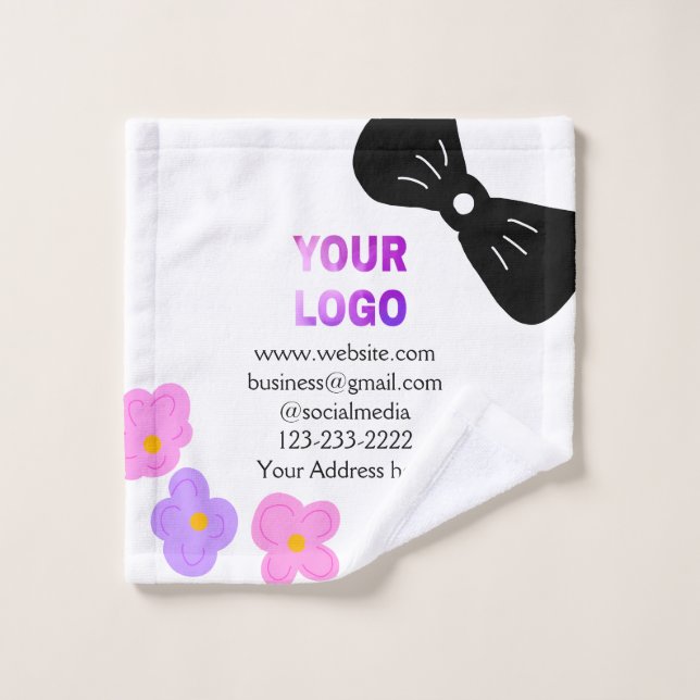 Black bow rose violet floral ajouter logo biz déta (Gant de toilette)