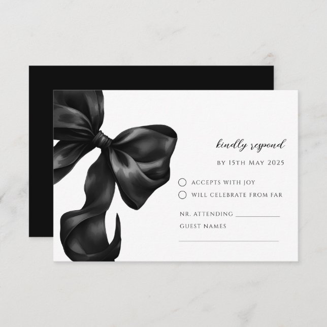 Black Bow RSVP Response Card (Devant / Derrière)