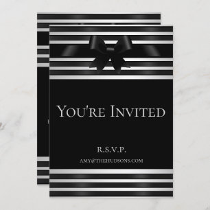 Black Bow White Stripes Nouvel An's Eve Invitation