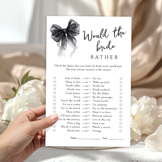 Black Bow Would She Rather Bridal Shower Game (Créateur téléchargé)