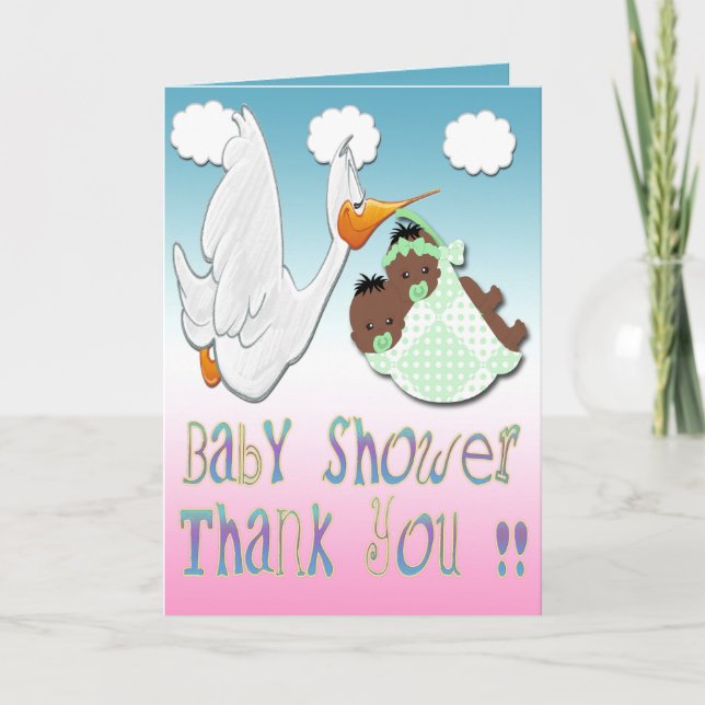 Black Boy & Girl Twins Baby shower Carte de remerc (Devant)