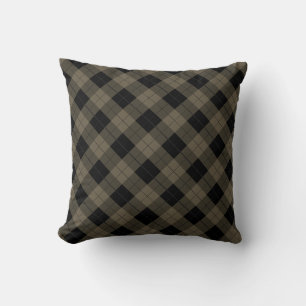 Black Brown Plaid Check Vintage Lame Oreiller