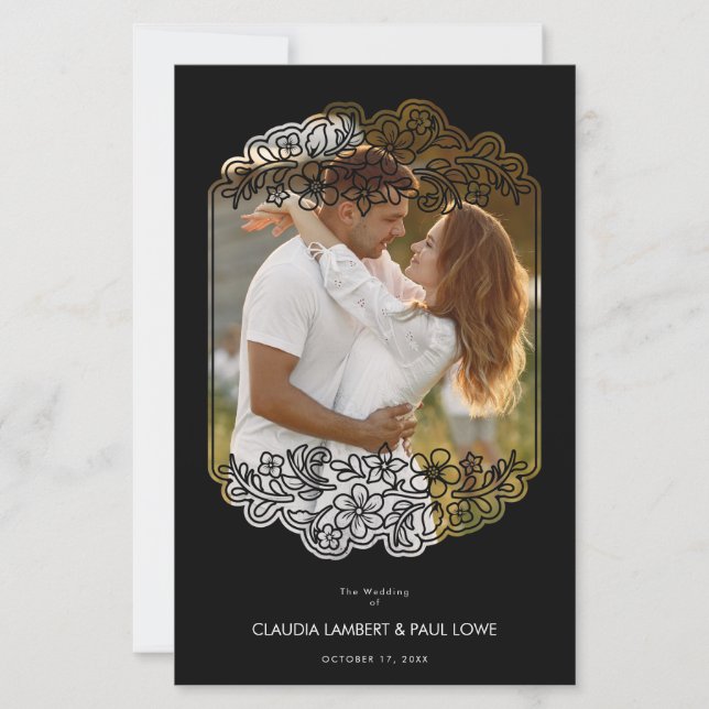 Black Budget Nice Floral Frame Wedding Photo (Devant)
