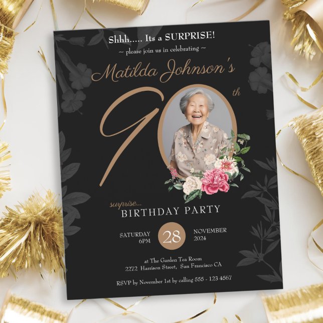 Black Budget Surprise 90e anniversaire Invitation (Black Budget Surprise 90th Birthday Invitation)