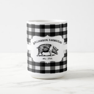 Black Buffalo Plaid Farm Pig Coffee Mug