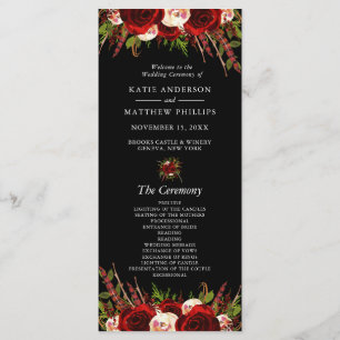 Black Burgundy Floral Boho Programme de mariage