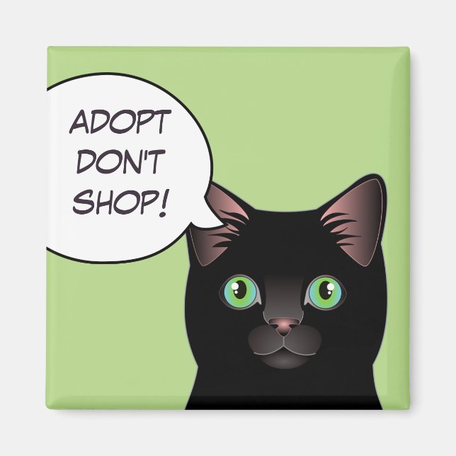 Black Cat Adopte Ne pas Acheter Aimant (Devant)