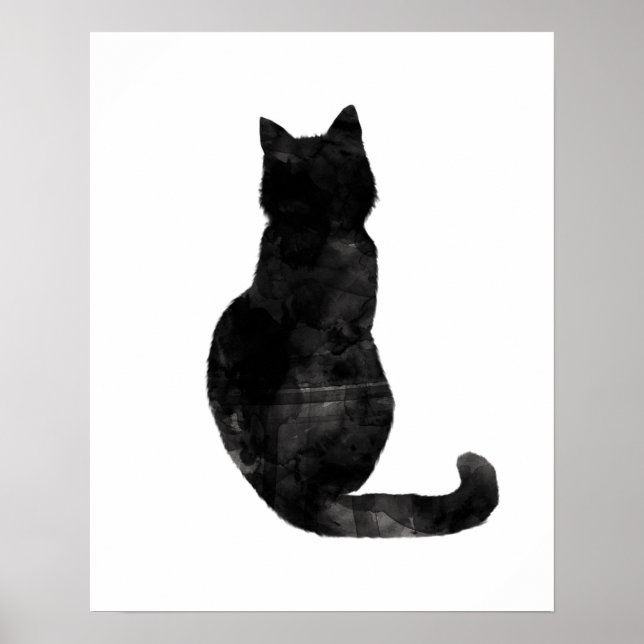 Black Cat Aquarelle Minimale Moderne Simple Poster (Devant)