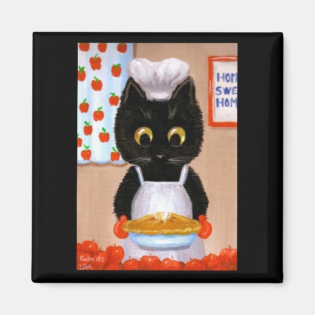 Black Cat Art Apple Magnet Créationarts Lisa Adams (Devant)