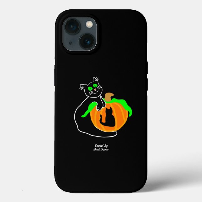 Black Cat Citrouille Apple iPhone 13 Coque (Verso)