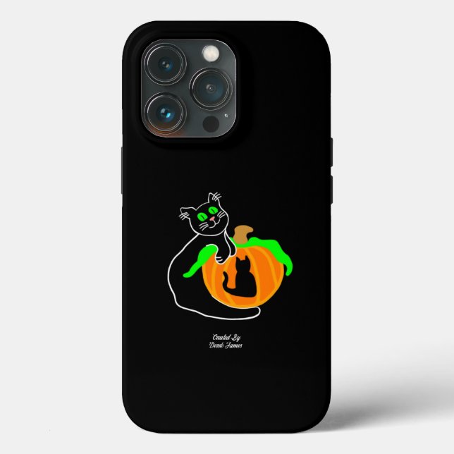 Black Cat Citrouille Apple iPhone 13 Pro Coque (Verso)