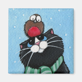 Black Cat et Robin Festive Magnet