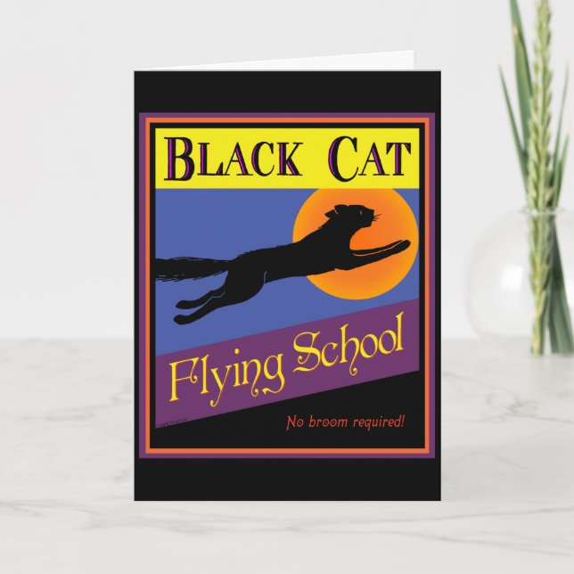 Black Cat Flying School Carte d'Art d'Halloween (Devant)
