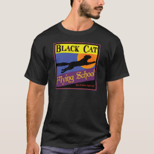Black Cat Flying School T-shirt Halloween Vintage