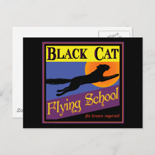 Black Cat Flying School Vintage Halloween Carte po