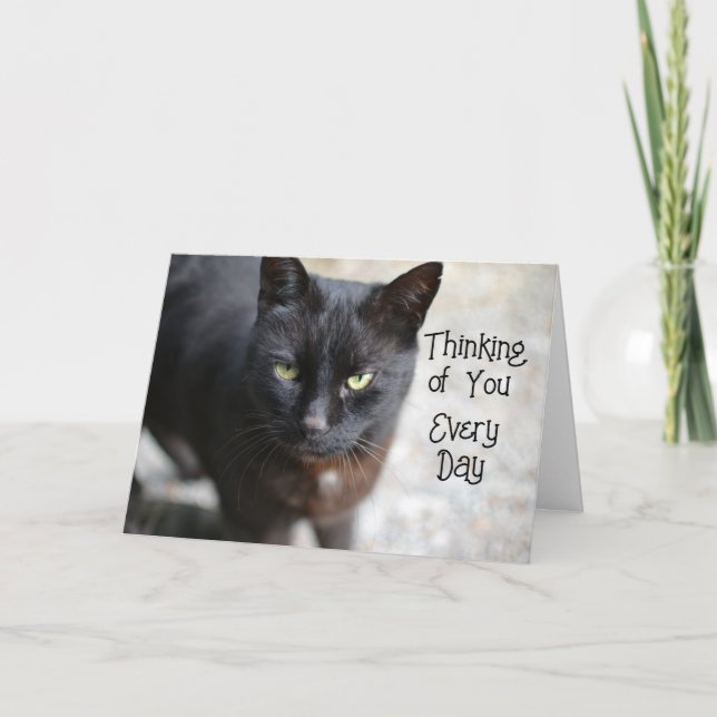 Black Cat Folded Pensée de vous Carte de voeux (Devant)