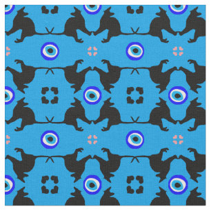 Black Cat, Heart & Evil Eye tissu tendance