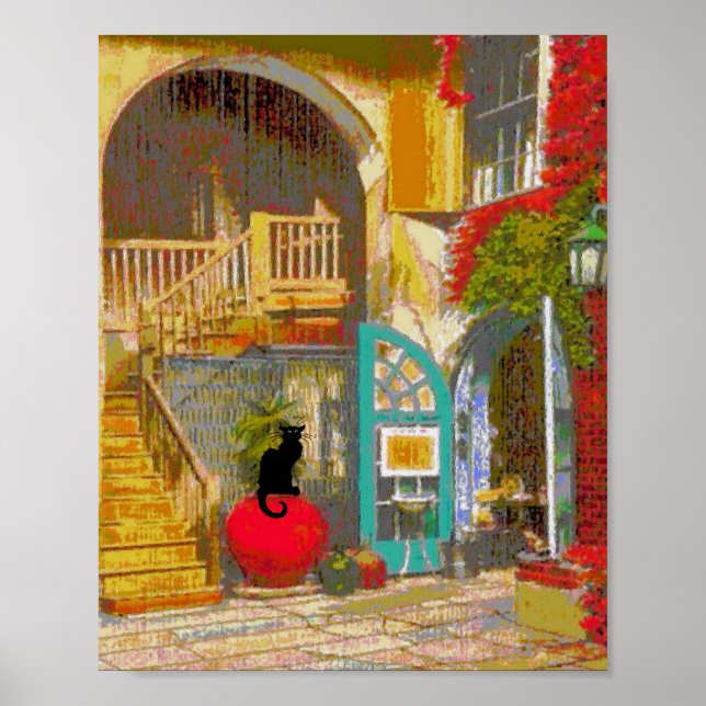 Black Cat In Court Yard Poster (Devant)