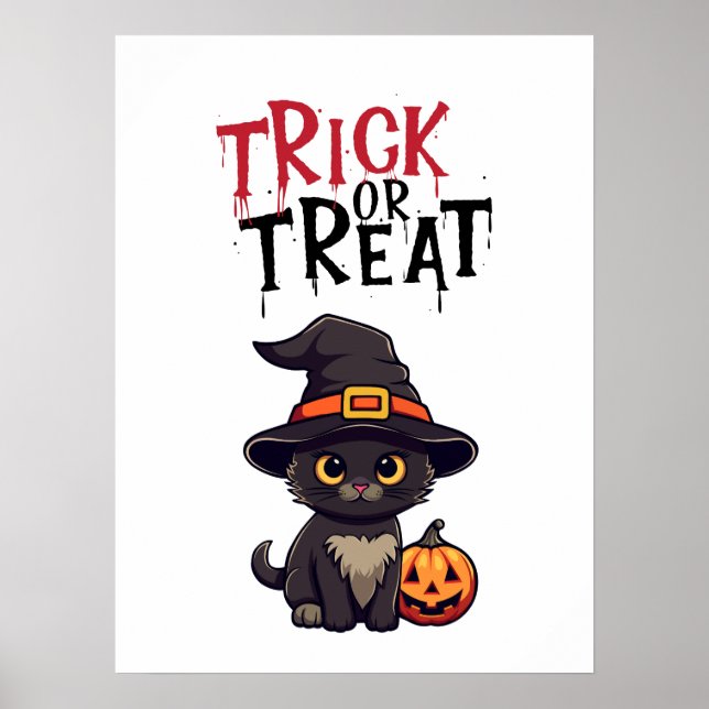 Black Cat Jack O'Lantern Trick ou affiche de trait (Devant)