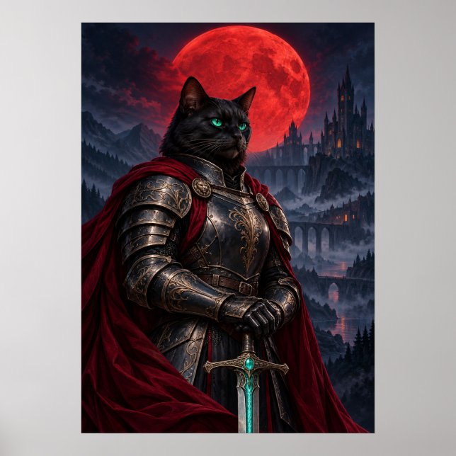 Black Cat Knight Dark Fantasy Art Poster (Devant)