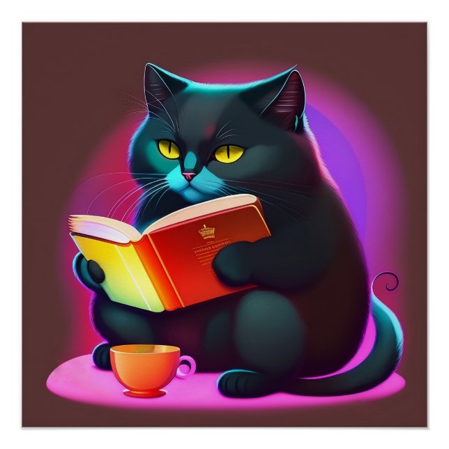 Black Cat Lire Un Poster De Livre (Devant)