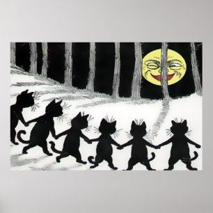 Black Cat Moon Poster Print