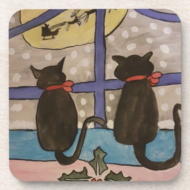 Black Cat Noël Dessous de verre en plastique dur (Devant)