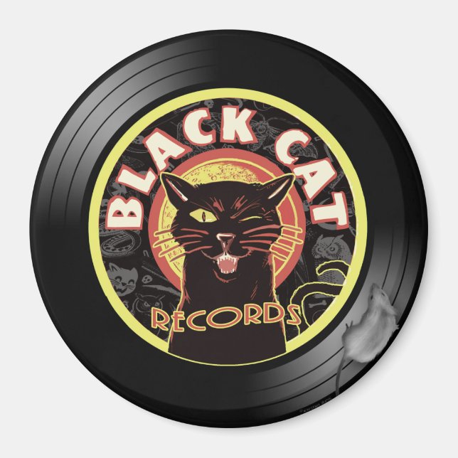 Black Cat Records Magnet - Retro Vinyl Jazz Cat (Devant)