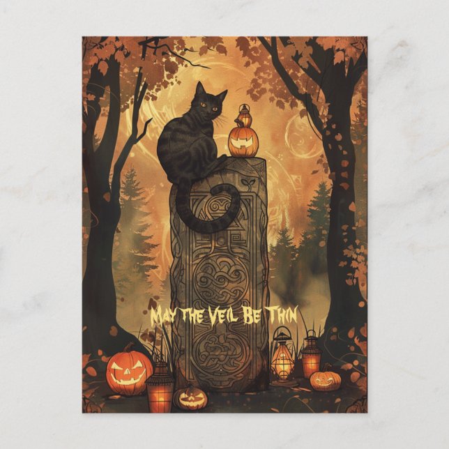 Black Cat Samhain Halloween Carte de voeux (Devant)