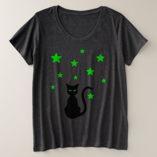Black Cat Stars Plus Size T-Shirt (Design devant)