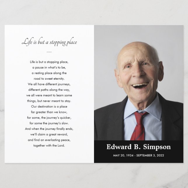 Black Celebration of Life Funeral Program Photo (Devant)