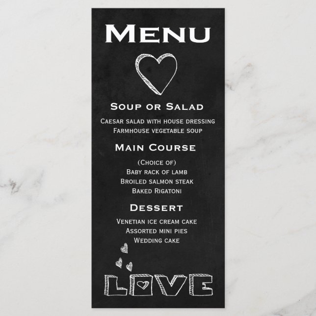 Black Chalkboard Menu Love Heart - Mariage, Fête (Devant)