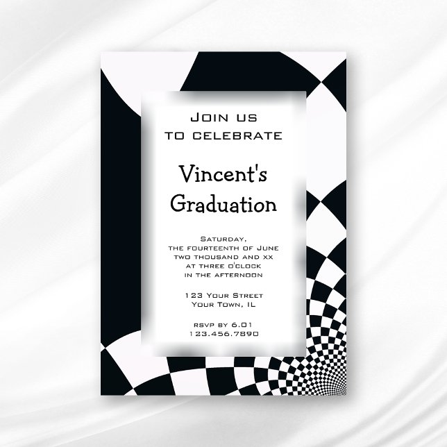 Black Checks Graduation Party Invitation (Créateur téléchargé)