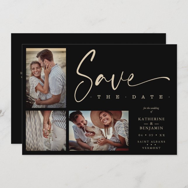 Black Chic Trendy Collage Wedding Covid19 3 Photos (Devant / Derrière)